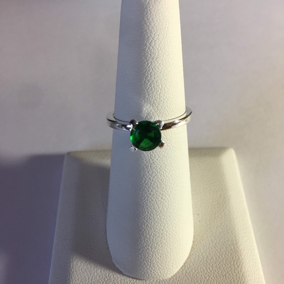 Sterling Silver Green/Clear CZ Stone Eternity Ring - Picture 2 of 6